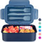 Caperci Classic Bento Box Adult Lunch Box for Older Kids - Leakpoof 47 oz 3-Compartment Containers for Adults and Teens, Built-in Utensil Set, Ideal for On-the-Go Balanced Eating, Navy Blue