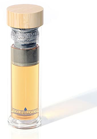 Naturewater Doppelwandige Teeflasche mit Sieb 500ml Trinkflasche to go aus Glas mit Edelstahl Filter