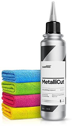 Autopolitur Set: CarPro Metallicut Metallpolitur (150g) - Gründliche Reinigung von Edelstahl, Aluminium, Chrom, Kupfer, Silber - verleiht Auspuff, Kühlergrill, Zierleisten strahlenden Glanz | 5-teilig