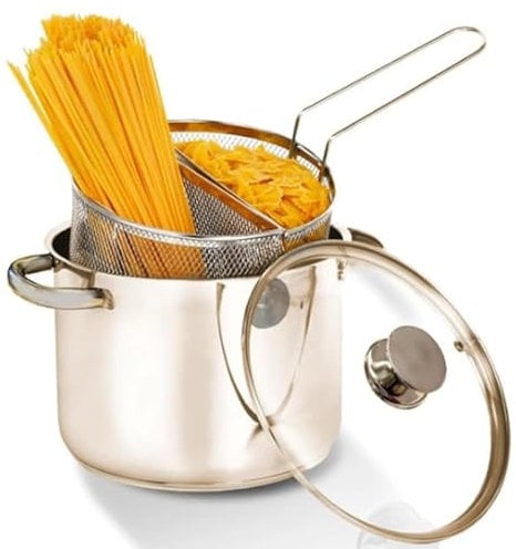Pentola cuoci pasta con doppio cestello scolapasta diametro 24 cm litri 4,3 in acciaio 18.10 per tutti i piani di cottura compresa induzione