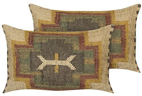 Kissen im Kelim-Stil 2er Set, orientalisches Ethno-Muster, Jutewolle, 30 x 50 cm, PULICAT