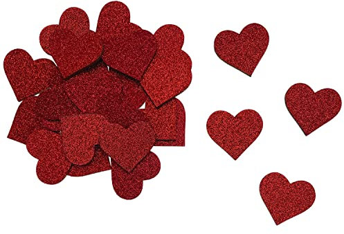 Oblique Unique® 25 Stück Holz Herzen Glitzer Konfetti Holzdeko Tischdeko Streudeko zur Verzierung Dekoration für JGA Hochzeit Valentinstag Party zum Basteln (Rot)