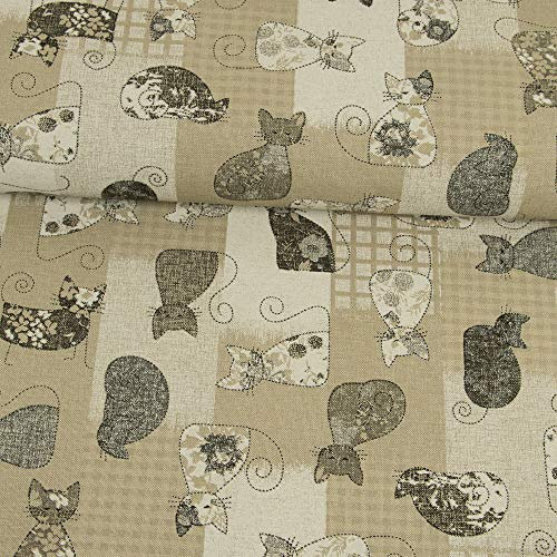 Dekostoff Katzen & Blumen grau