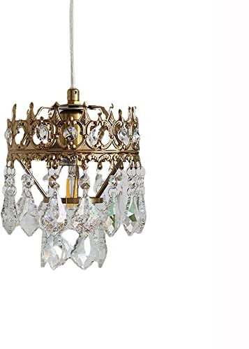 WFZRXFC Kristall-Anhänger, Vintage-Industrie-Pendelleuchte, Esszimmer, Küche, Insel, Kronleuchter, Messing-Metallring mit Glaskugel, Lampenschirm, Schlafzimmer, Retro-Decken-Hängelampe