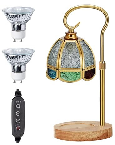 MOFALA Chauffe-bougie, température réglable, lampe chauffe-bougie, chauffage de bougie sécurisé avec 2 ampoules pour bougies canned, bougies parfumées en pot en verre (Rond de couleur)