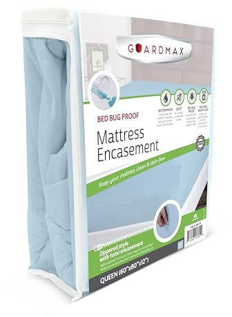 Guardmax Coprimaterasso con cerniera, blu queen size, 100% impermeabile e a prova di cimici, il coprimaterasso è morbido, traspirante e ipoallergenico. (60 x 80 x 12)