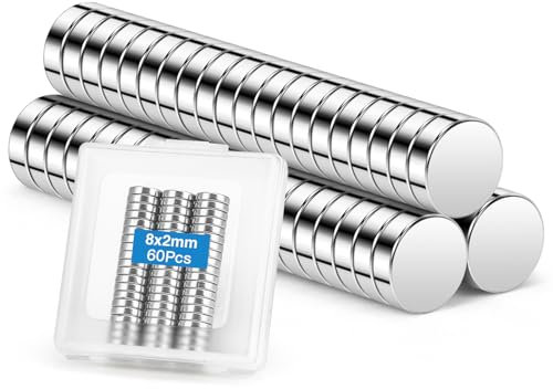 Wzone 8x2mm Kleine Magnete Stark, 60 Stück Mini Magnete Kühlschrank Rund Neodym Magnet für Handwerk, Zuhause, Büro, Foto, Karte und DIY