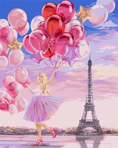 Yoonqun Cartoon Ballon Mädchen Malen Nach Zahlen Set,60x75cm Malen Nach Zahlen Erwachsene DIY inklusive Pinsel und Acrylfarben Handgemalt Ölgemälde Kit Startseite Wandkunst Dekoration - mit Rahmen