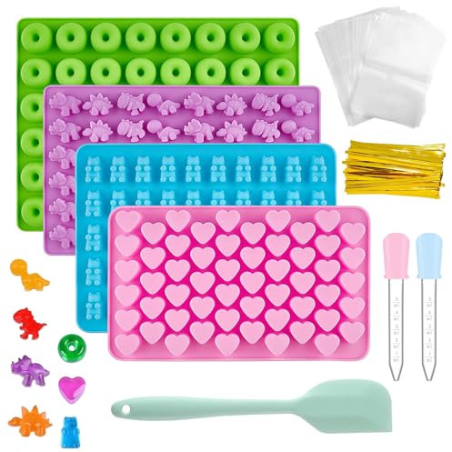 MIPIACE 4 Stück Gummibärchen Form Silikon Mini Silikonformen Süßigkeiten Silikonformen Wiederverwendbare Antihaft Bonbon Formen für Schokolade Süßigkeiten Gelee Backzubehör