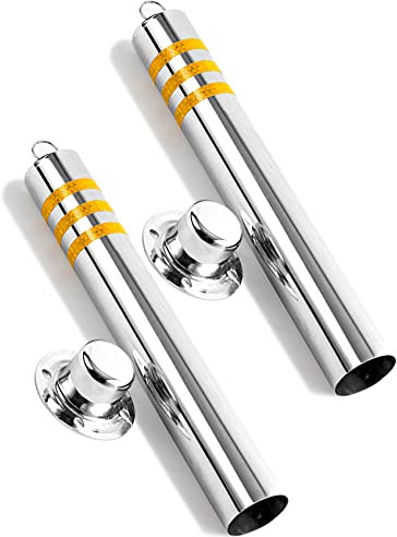 2er-Pack Parkpoller für die Einfahrt, Parkschildpfosten aus Edelstahl mit reflektierenden Streifen, Parksperre für gewerbliche oder Private Nutzung (Silber 800 × 76 mm/31,5 × 3 Zoll)