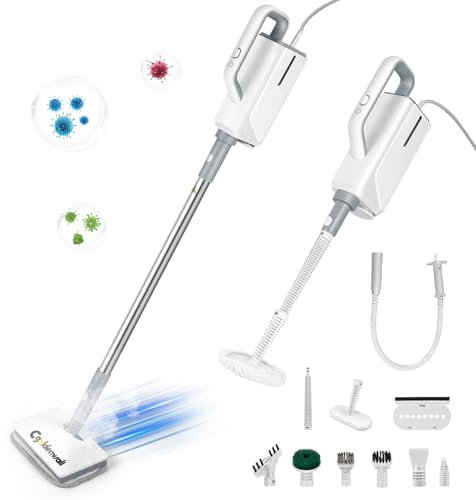 CGOLDENEWALL Mopa a Vapor Multifunción, Depósito de Agua de 360ml, 2 Ajustes de Vapor, Elimina Bacterias, Apto para Pisos Duros, Cocinas, Alfombras, Ventanas, Baños