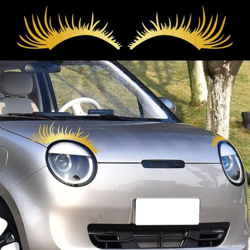 Leniutor Auto Scheinwerfer Wimpern Aufkleber, Gefälschte Wimpern Abziehbild für Auto Scheinwerfer Mode Dekoration für Fahrzeug Tür Kofferraum Schwanz Abdeckung Kratzer (Gebürstetes Gold, 1 Paar)