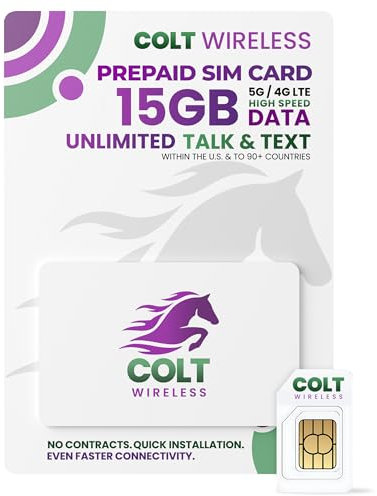 Colt Wireless Prepaid-SIM-Karte für die USA, 60-Tage-Prepaid-Handytarif, 15 GB 4G LTE/5G SIM-Karte mit unbegrenztem Datenvolumen, Telefonieren und SMS in über 90 Ländern, mobiler Hotspot