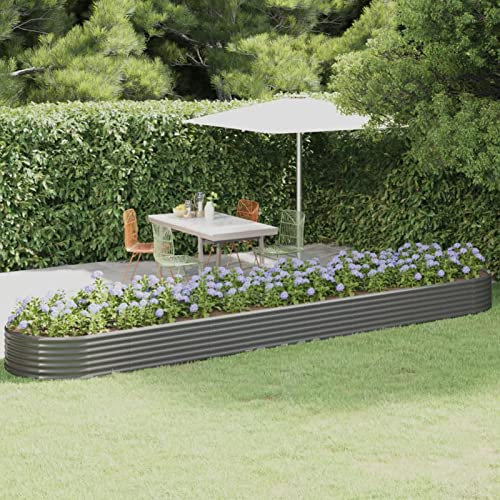 SECOLI Hochbeet Metall Oval Hochbeet Metall Grau Hochbeet Metall 507x100x36 Hochbeete für Garten Metall Hochbeet Garten & Balkon Pulverbeschichteter Stahl-Grau-507 x 100 x 36 cm