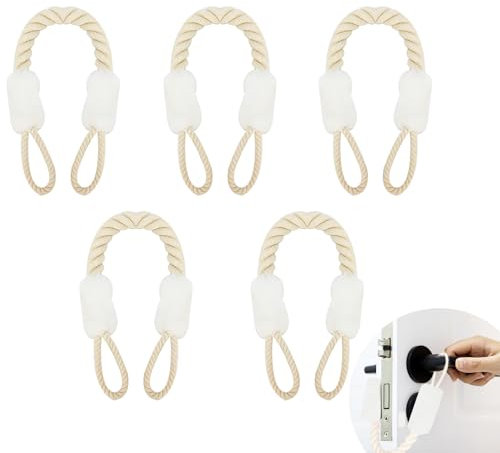 LANZLC Türkordel Klemmschutz 5 Set Türseil Klinke Türstopper Seile Klemmschutz für Türen Türkordel Weiß, Türschnüre Türgriff Schutz 60cm für den Schutz von Fingern und Haustieren, Baumwolle/Polyester