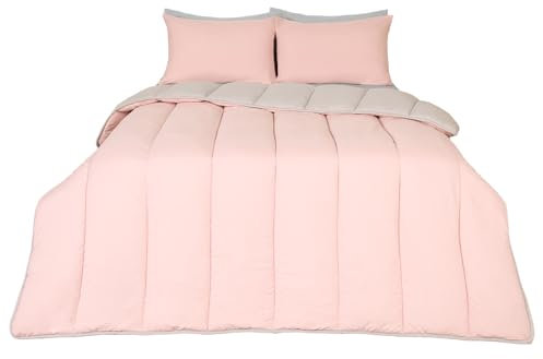 OHS Coverless Quilt Double 10.5 Tog, Reversible Washable Coverless Duvet Camping Summer Winter Duvet Double Soft Warm Comfy Bedding with Pillowcase, Pink/Grey