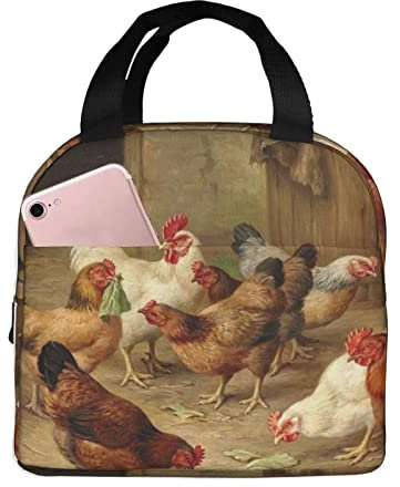 LAMAME Borsa per il pranzo con stampa di galline arrosto e galline, portatile, per attività all'aperto e al lavoro