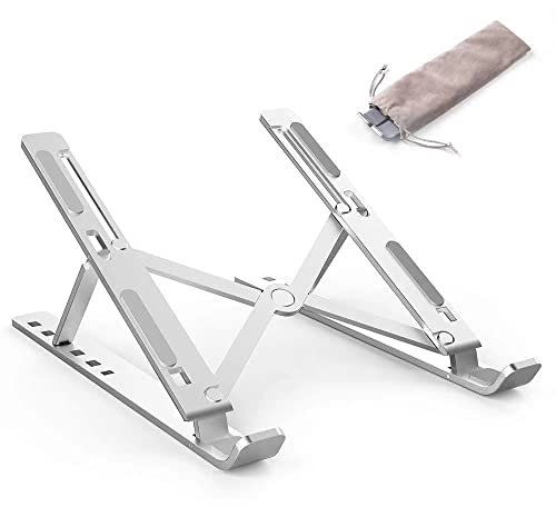 CAIFU Laptop Stand for Desk - Adjustable Laptop Riser Aluminum 6 Levels of Heigh Portable Laptop Holder, Foldable Riser Compatible with MacBook, Lenovo, Dell, HP (Silver)