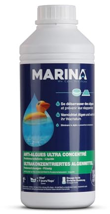 Marina Ultra Hochkonzentriertes Anti-Algenmittel - Algenschutz, Verhinderung/Vorbeugen von Algenwachstum im Pool - Hohe Effizienz niedrige Dosierung (1 Liter)