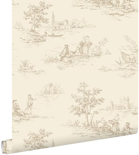 papier peint toile de jouy beige clair 53 cm x 10.05 m - ESTAhome