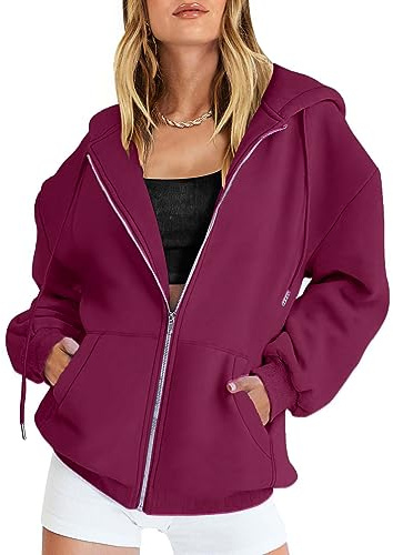 Placitiume Felpe con cappuccio da donna a maniche lunghe con zip autunno oversize felpe in pile Y2K con tasche moda 2024