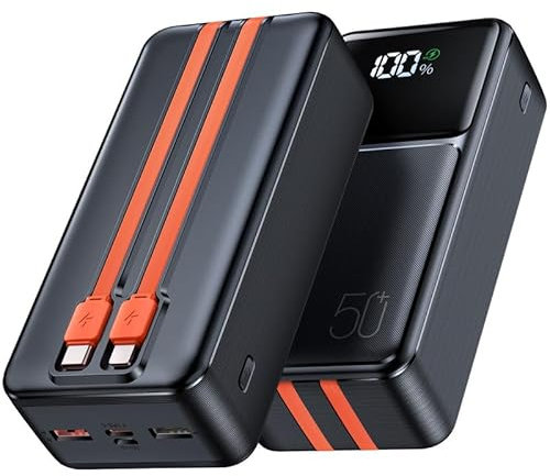Power Bank 50000mah Viene Fornito Con 2 Cavi, Power Bank Ricarica Rapida Con Display Led, Caricatore Portatile Qc 22,5 We Usb C Pd20 W,Powerbank 5 Uscite e 2 Ingressi Per Telefoni Cellulari, Tablet