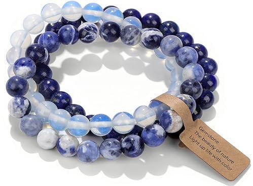 SAIBANGZI Handmade Echte Natursteinperlen Heilsteine Armband Unisex Chakren Perlenarmband, 8MM Runde Edelsteine Yoga Armbänder, Elastische Perlen Anti Stress Armband