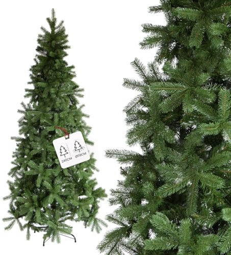 Albero di Natale Slim in PVC Realistico, Ideale per Spazi Ridotti, di Altissima Qualità, 1544 Rami Fitti e Base Stabile, Design Elegante per Decorazioni Natalizie di Classe, 240 cm