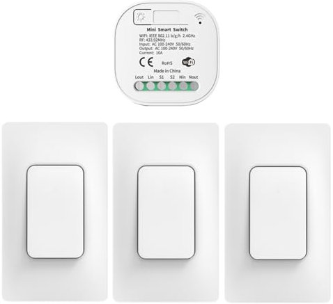 Cerhot 230V Tuya WiFi Smart Switch, Funk Lichtschalter Set, Funkschalter Batterielose, Funk Schalter, Fernbedienungsschalter, Funk-Lichtschalter für Heimbeleuchtungskörper (US 1Gang 3V1 WiFi+RF433)