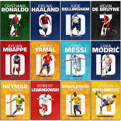 Ronaldo, Haaland, Bellingham, De Bruyne, Mbappe, Yamal, Messi, Modric, Neymar, Lewandowski, Ronaldinho, Ibrahimovic Leinwand-Fußballposter für Wohnzimmer, Schlafzimmer, Dekoration (ungerahmt, 20,3 x