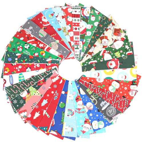 HO2NLE 30 Stück Weihnachten Baumwoll Stoff Quadrate 25 x 25cm Weihnachtsstoffe Stoff Patchwork Weihnachten zum Nähen DIY Basteln Handwerken