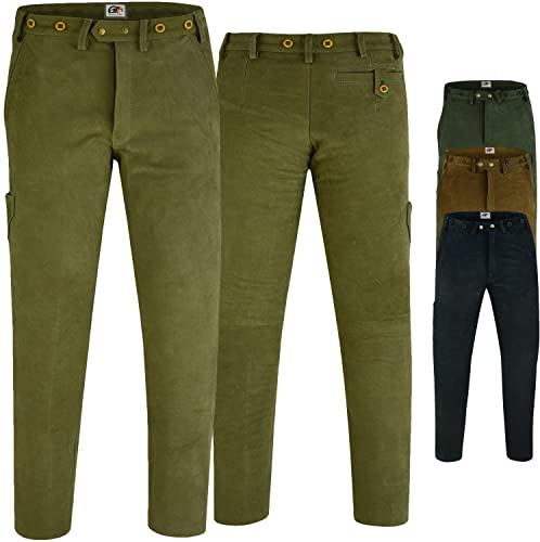 German Wear Lange Jagd Trachten Lederhose Jägerhose Jagdhose Nubukleder, 52/L, Jagdgrün