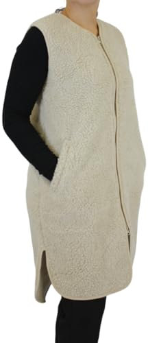 Perfect Wool - Schafwolle Weste - Weste Damen - Ärmellose Weste mit Reißverschluss und Taschen - Lange, Warme Damenweste für Herbst und Winter - Flauschige und Weiche Wolle - Größe XXL