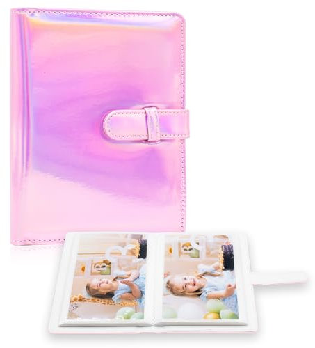 Fotoalbum 4x6 Fotos - 68 Taschen kleine Mini-Kapazität Premium Vegan Leder Cover, tragbare Brieftasche Fotoalbum für Jungen Mädchen Geburtstag Hochzeit (Magisches Rosa)