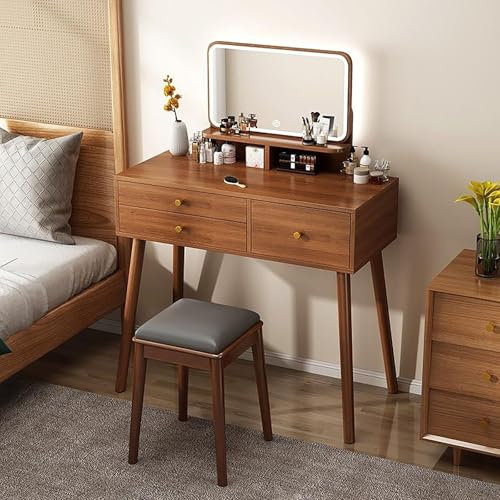 Schminktisch Mit Led-Leuchten, Schminktisch Holz, Schmink Tisch Mit Schublade, Schminktisch Klein Mit Spiegel, Multifunktionaler Schminktisch-Schreibtisch Computertisch Für Schlafzimmer(100*40*135cm)