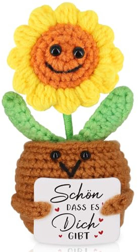 WenmthG Danke Geschenk Positive Sonnenblume Deutsch Glücksbringer, Dankeschön Geschenke für Freunde Kollegen und Famili Gestrickte Sonnenblume Positive Kartoffel Deutsch Ersatz