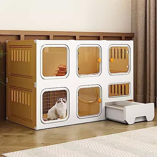 Katzenkäfig Indoor mit Katzenleiter, Katzentoilette, Kratzbaum und Bett, Kleintierkäfig für Kätzchen, Welpen, Meerschweinchen, Kaninchen, Großer Übungsplatz für 1-2 Katzen, ideal für Frettchen,