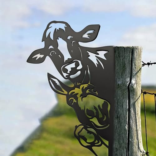 SEABABOO Kuh Esel Silhouette Gartenstecker 17 X 25 cm Silhouette Metall Kuh Esel Dekorativer Bauernhof Silhouettedeko Schwarz für Garten Innenhofdekoration Im Freien Baum (Schwarz, 17 X 25 cm)