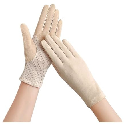 Baitang Dünne Damen-Handschuhe, Baumwolle, Touchscreen, Outdoor, Reiten, Fahren, Sonnenschutz, atmungsaktiv, rutschfest, UV-Schutz, Beige