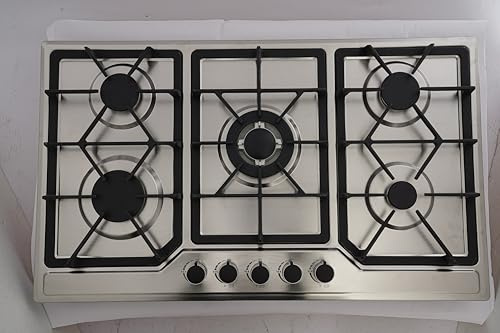 Gaskochfeld 5 Flammig, Gas Einbau Autark Gaskochfeld, LPG/Erdgas Campingkocher mit elektronische Impulszündung, Flammschutz, für Outdoor und Innenraum.