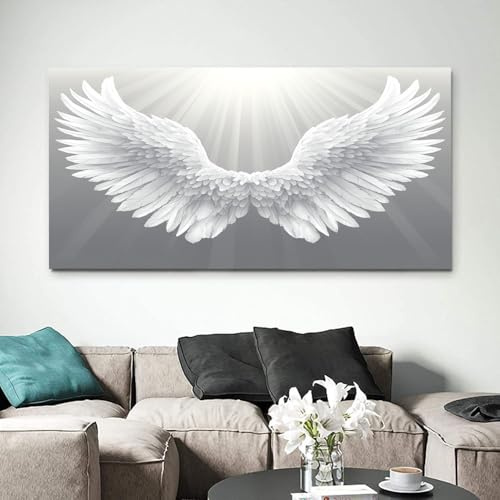 ZORYAN Engelsflügel Wandbilder Dekoration Wohnzimmer Leinwand Bilder | 60x120cm Weiß Leinwandbild Schlafzimmer Deko, Wandbilder, Groß Kunstdruck Art Wanddeko Bild Decor Canvas