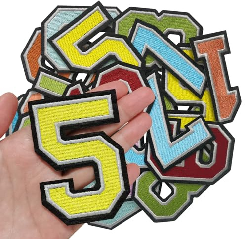 IANZE Number Iron on Patches, Iron on Numbers(0-9) for Fabric, Full Embroidery Numbers for Clothing, Hats, Dress, Jeans, T-Shirts, Backpacks, Etc(Colorful)