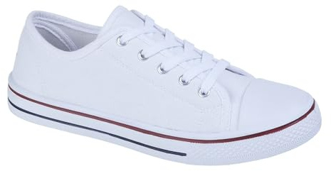 Women's Classic Lace Up Canvas High Top Low Top Trainers White Low 6
