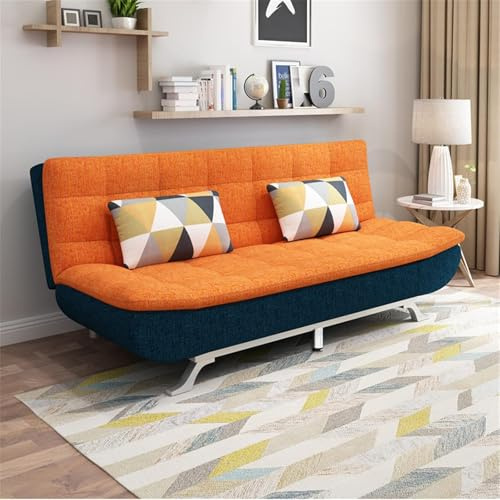 Umkehrbares Schlafsofa, Faltbares Schlafsofa, 3 Agles Verstellbare Rückenlehne, Moder Stoff Schlafsofa Futo Mit Chrombeinen, Für Livig Zimmer, Büro, Zimmer, Orange, 90 × 85 × 90cm