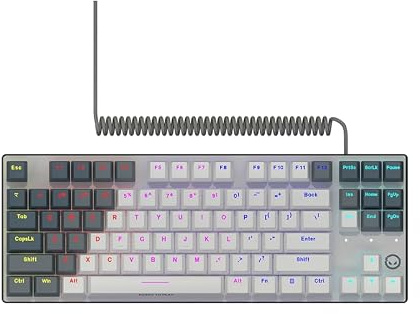 LORGAR Azar 514TKL Tastiera da Gioco Meccanica, 87 Tasti Interruttore a Sogno Lineare, Illuminazione RGB, Protezione superiore Magnetica, Piastra in Alluminio, Cavo USB-C rimovibile, Bianco