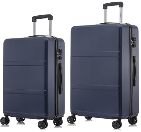 YONSLY Premium Reisekoffer TSA-Schloss,YKK-Reißverschluss Hartschalen-Koffer Trolley Kabinenkoffer Rollkoffer Suitcase Handgepäck 4 Rollen (Dunkelblau, L-XL-Set)