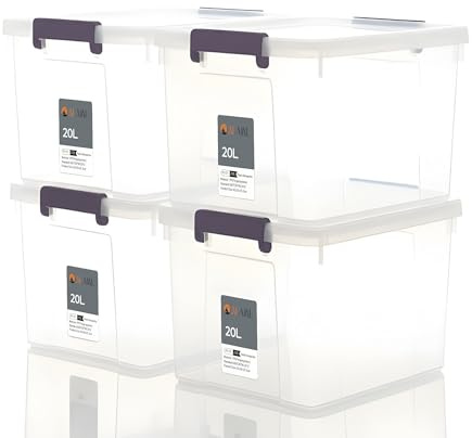 AL AJAL Plastic Storage Containers | Storage Boxes with Lids, Stackable Organizer Boxes with Handles for Clothes, Toys, Office (Pack of 4) (20L / PACK OF 4)