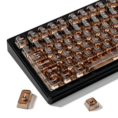 dagaladoo Coffee Clear keycaps for Mechanical Keyboard,Transparent MDA keycaps 60 75 100 Percent,Ceramic Jelly Key caps Set,Shine Through Key caps for Mx Switches Mechanical Keyboard(115key)
