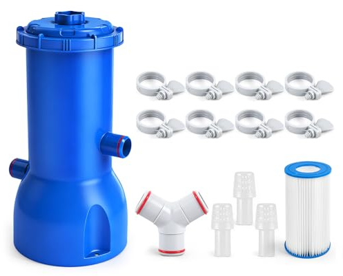 Pompe de Piscine Filtrante, 1000 GPH, Bleue, avec Filtre Cartouche et Accessoires, pour Piscines Hors Sol