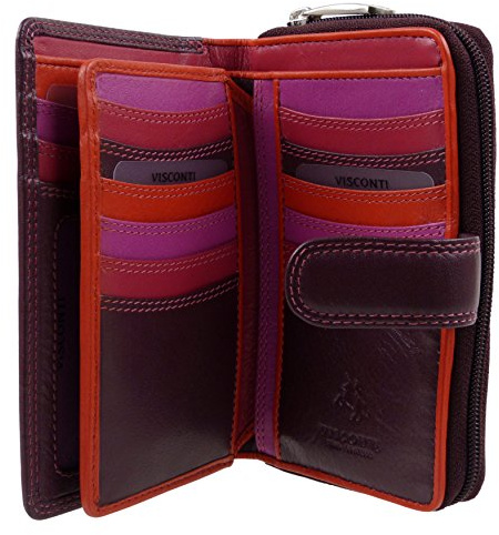 Visconti Damen-Geldbörse, klassisch, weiches Leder, Rio-Kollektion, Pflaumenfarben, Fuchsia, verpackt